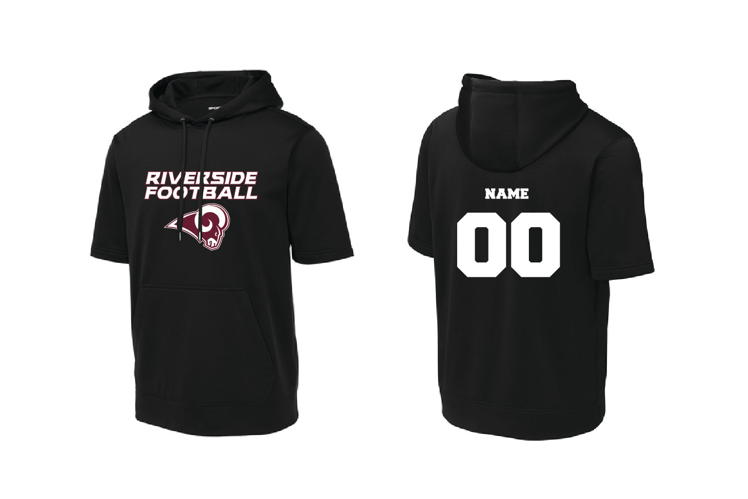 Riverside Rams Football Short Sleeve DryFit Hoodie - Black