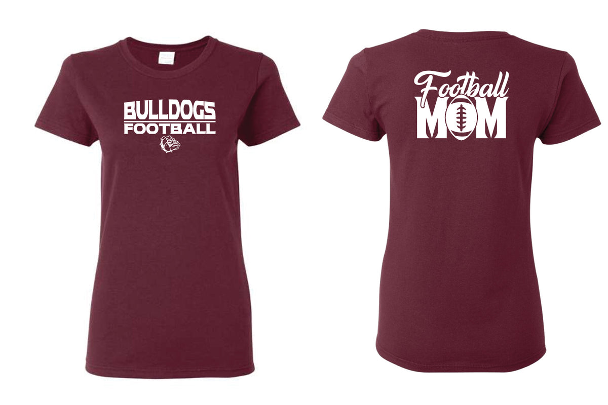 Lynn English Bulldogs Football Cotton Women's Crew Neck Tee - Maroon