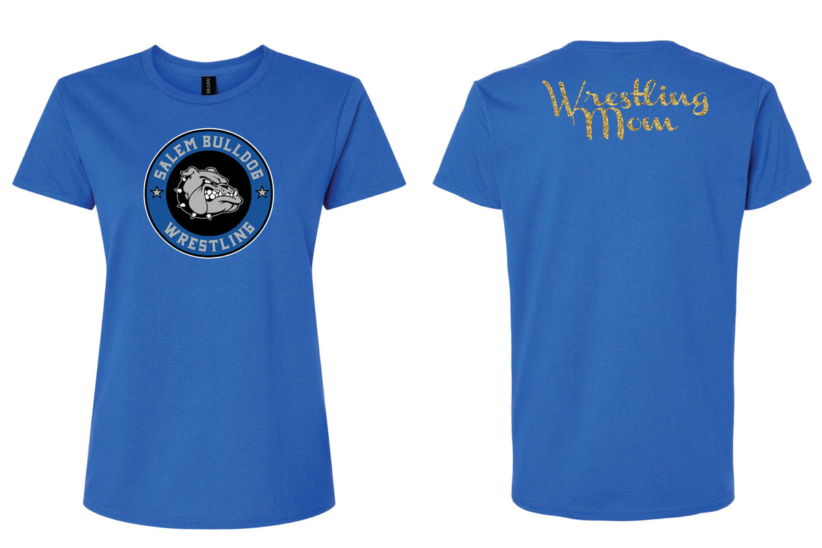 Salem Bulldogs Wrestling Mom "Glitter" Women's Cotton V-Neck Tee - Royal