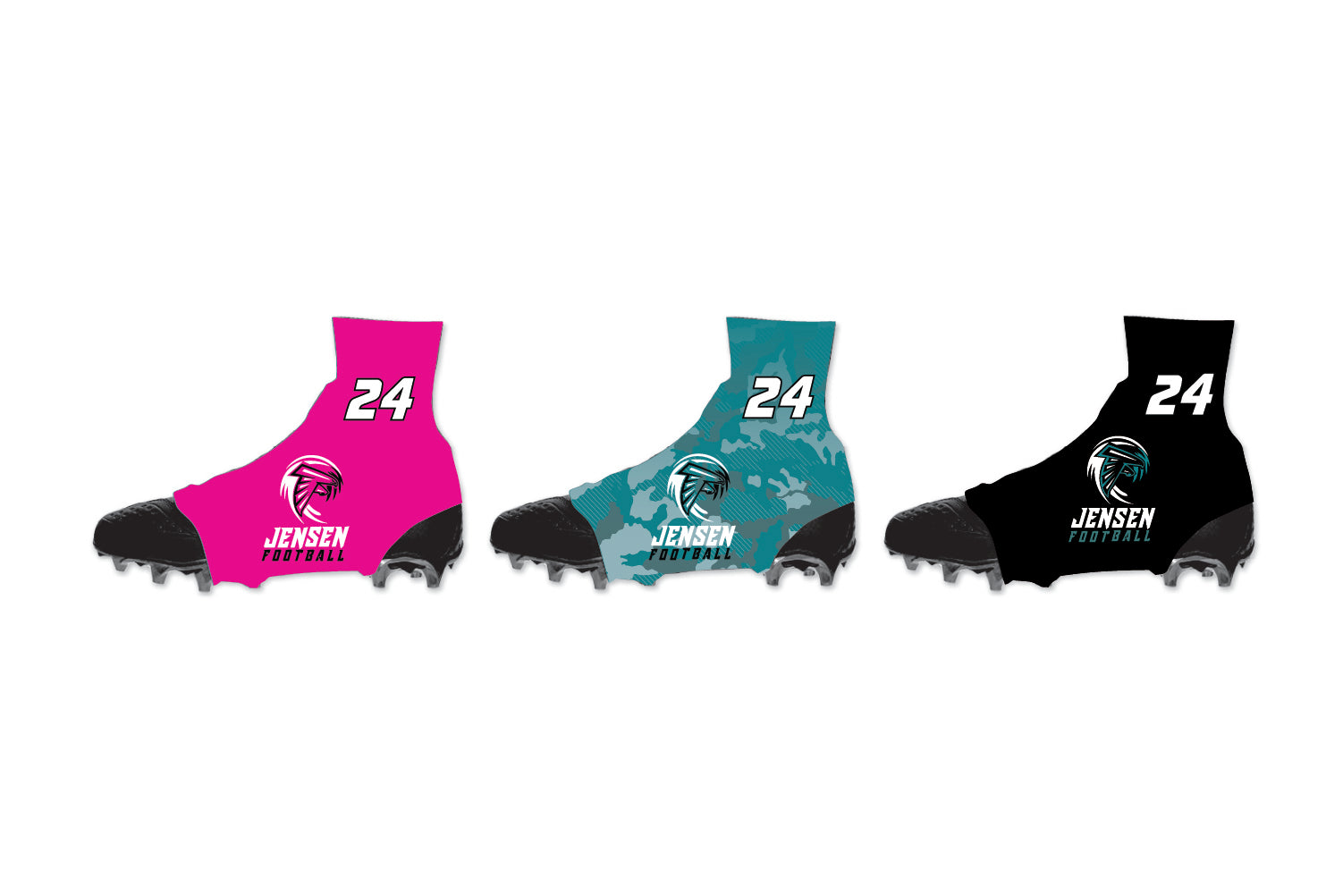 Jensen Beach Football Sublimated Cleat Covers - Pink/Teal/Black