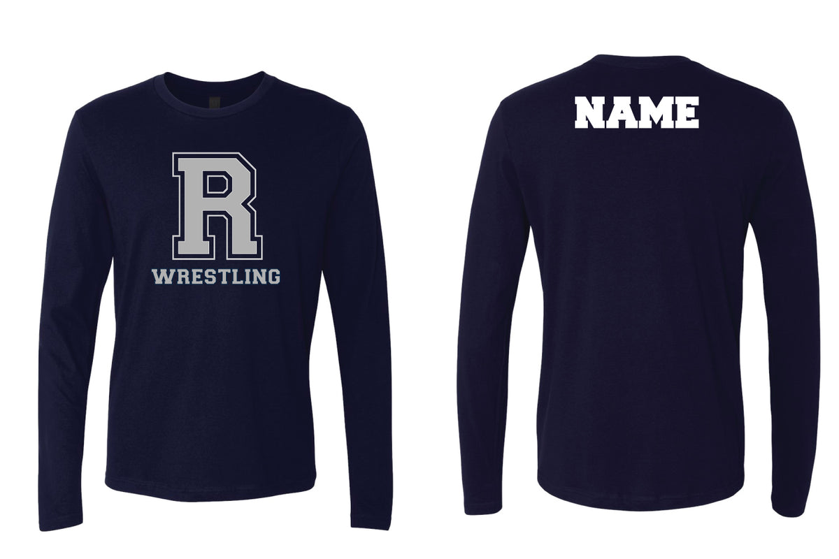 Rutherford Wrestling Cotton Crew Long Sleeve Tee - "R" Logo - Navy