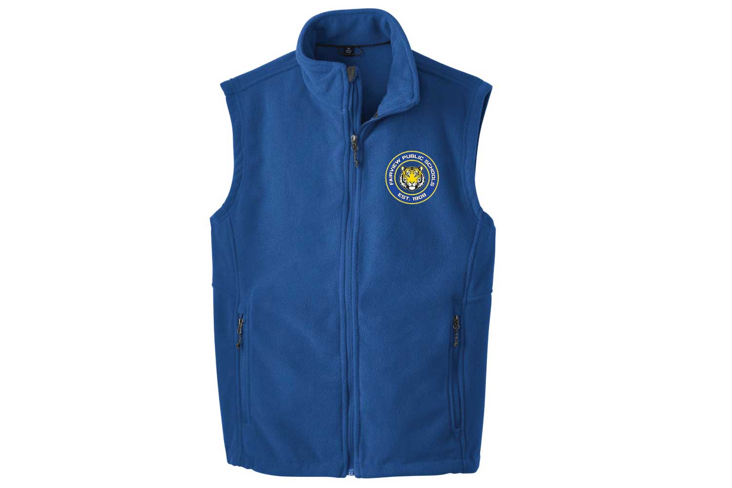 Fairview Public Schools Full Zip Fleece Vest - Royal (Embroidered Logo)