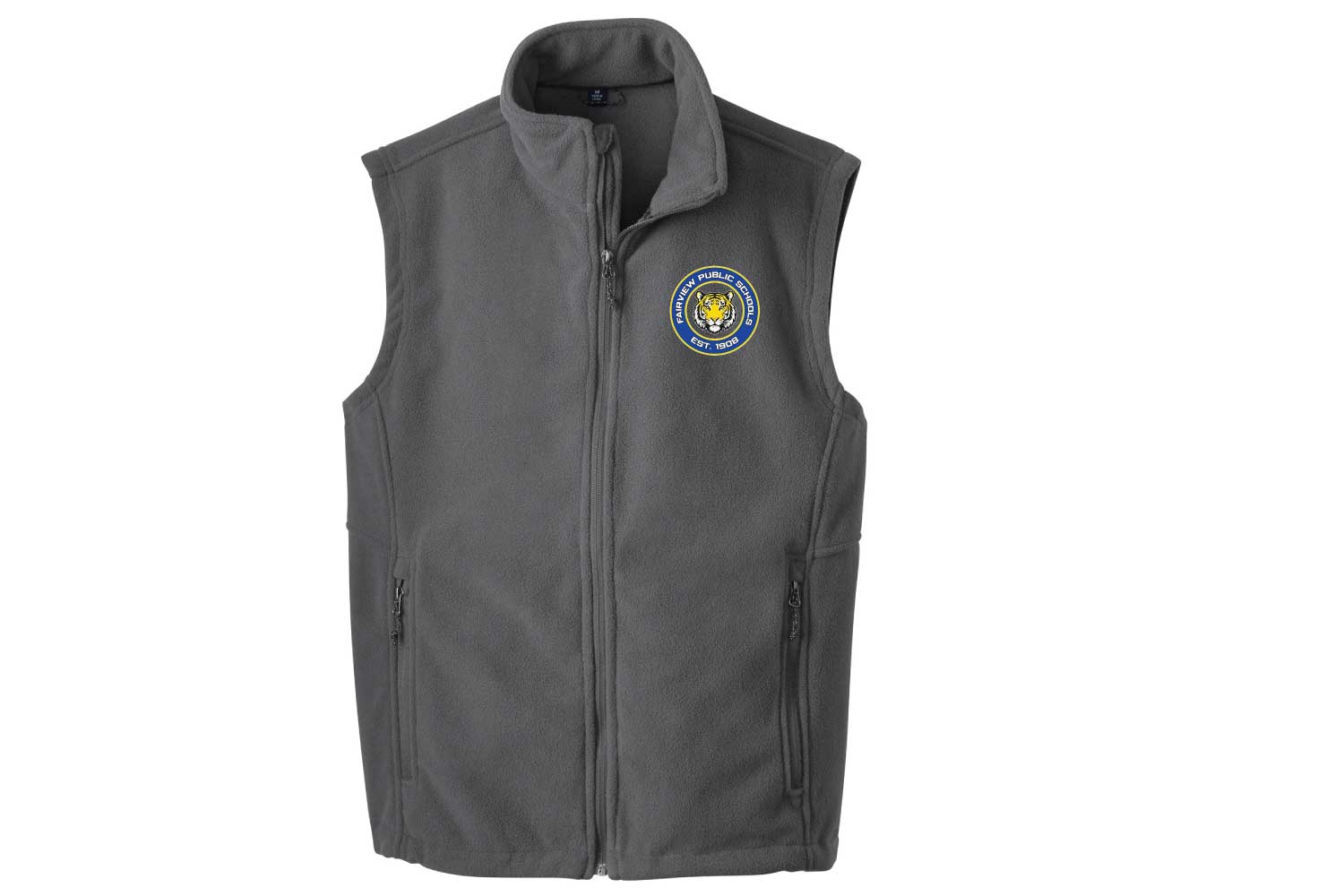 Fairview Public Schools Full Zip Fleece Vest - Grey (Embroidered Logo)