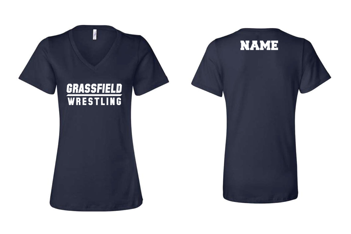 Grassfield Grizzlies Wrestling Ladies Cotton V-Neck Tee - Navy