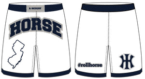 Iron Horse Wrestling Sublimated Fight Shorts- White/Navy - 5KounT