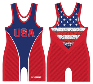 USA Freestyle Wrestling Sublimated Men's Singlet - Freestyle 1 - Red/Royal - 5KounT2018