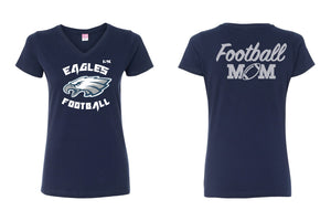 Wethersfield Eagles Football Mom Glitter Cotton Women's Crew Tee Navy - 5KounT