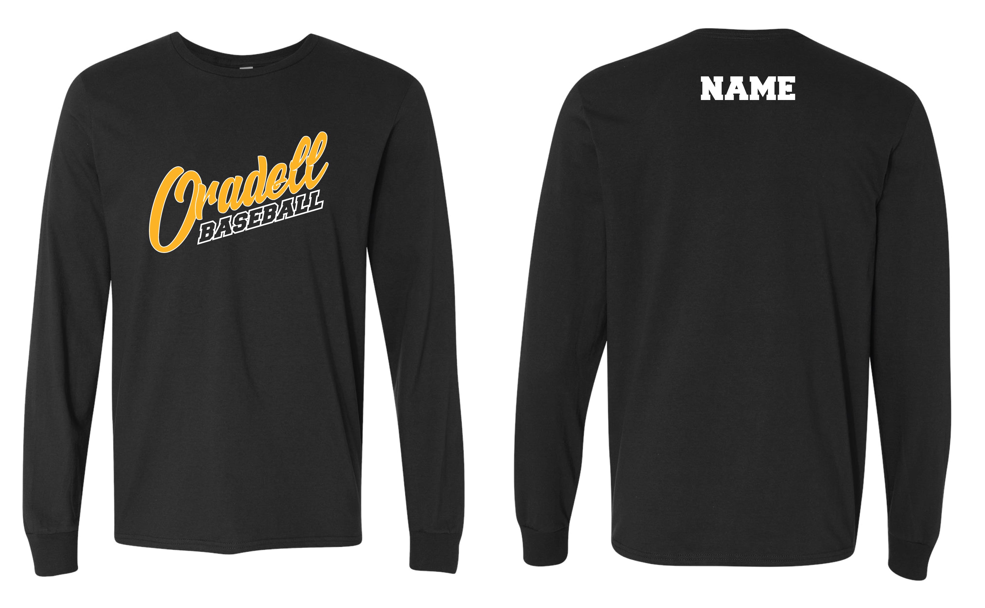 Oradell Baseball Cotton Crew Long Sleeve Tee - Black - 5KounT
