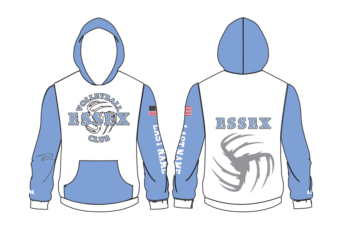 Essex Volleyball Club Sublimated Hoodie - White/Carolina Design