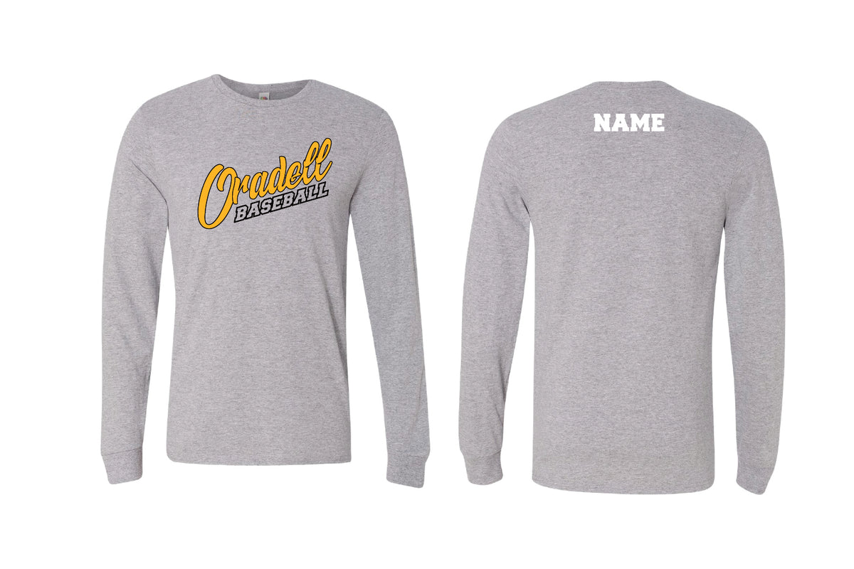 Oradell Baseball Cotton Crew Long Sleeve Tee - Gray