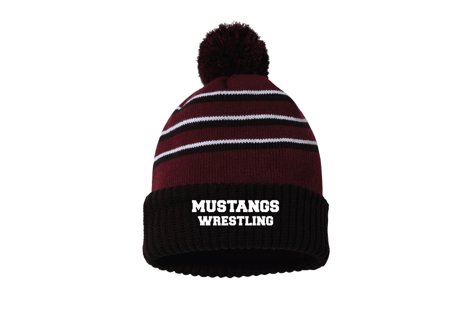 Clifton HS Wrestling Pom Beanie - Maroon/ Black/ White