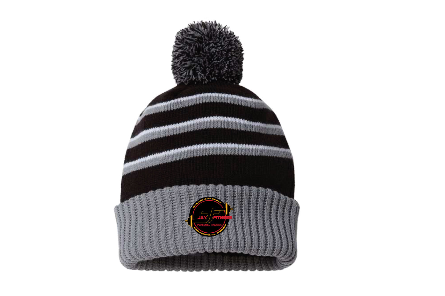 Jay Fitness Pom Beanie - Black/Gray - Design 2