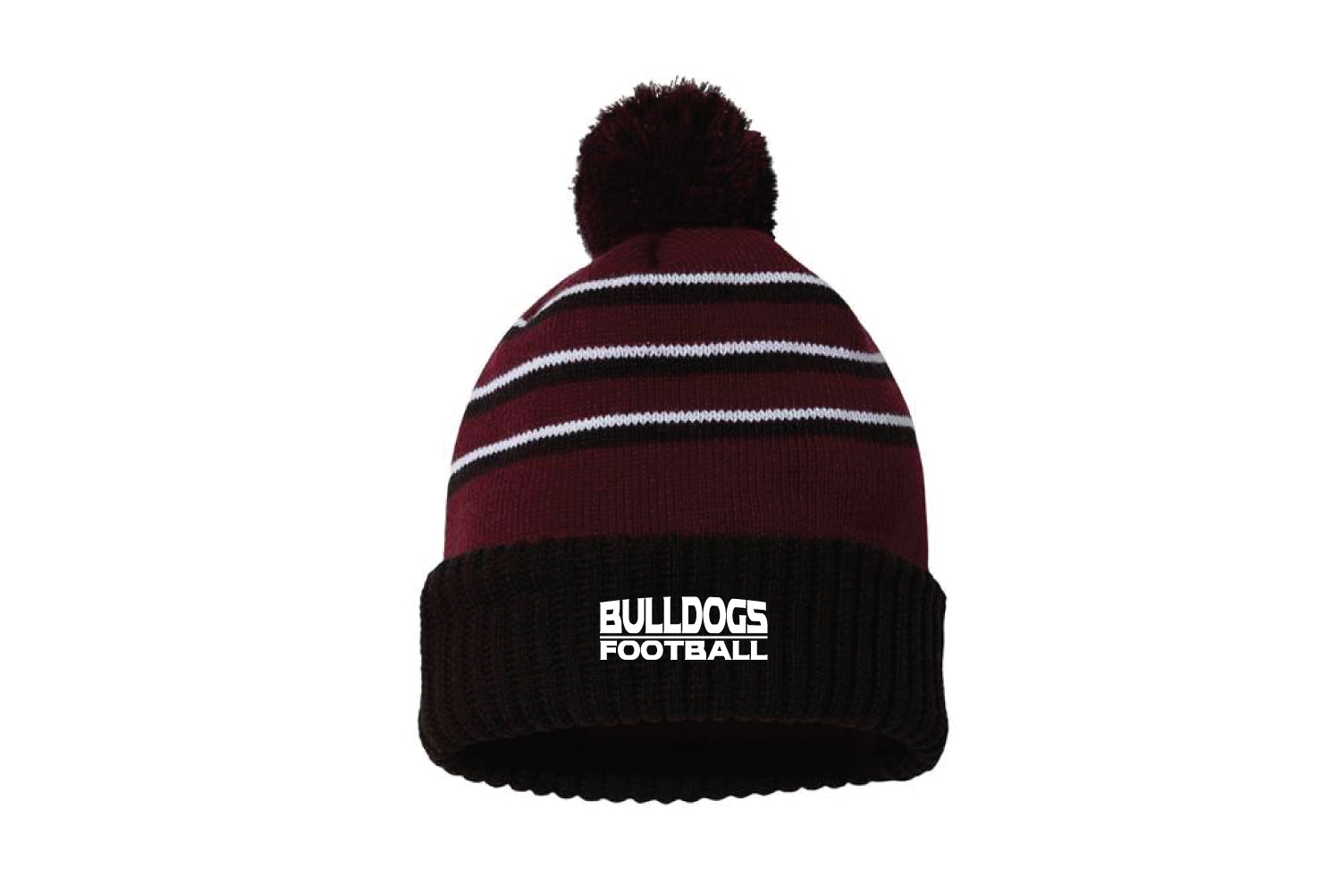 Lynn English Bulldogs Football Pom Beanie - Maroon / Black