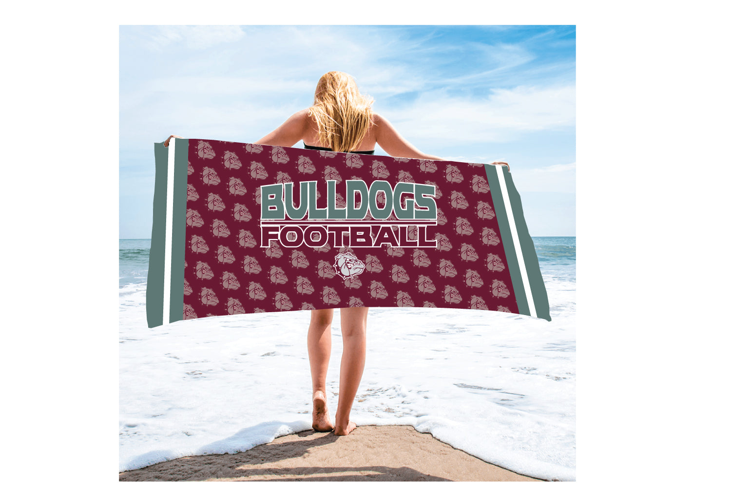 Lynn English Bulldogs Football Sublimated Beach Towel
