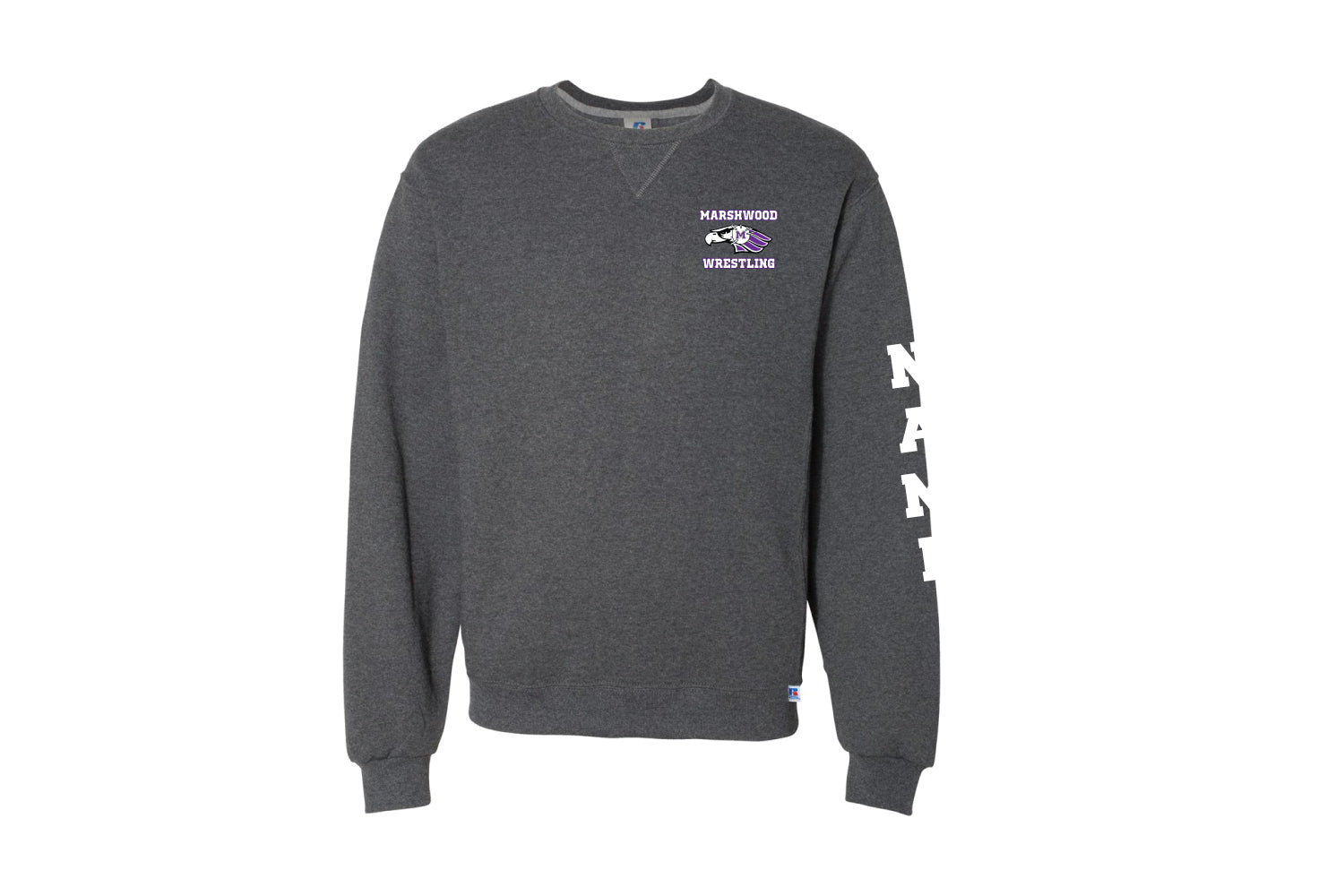 Marshwood Wrestling Cotton Crewneck Sweatshirt Design 2 - Purple/Heather/Black
