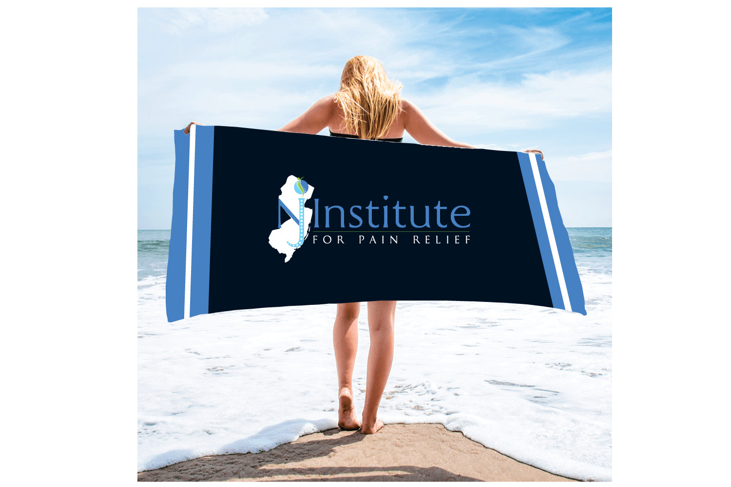 NJ Institute for Pain Relief Sublimated Beach Towel