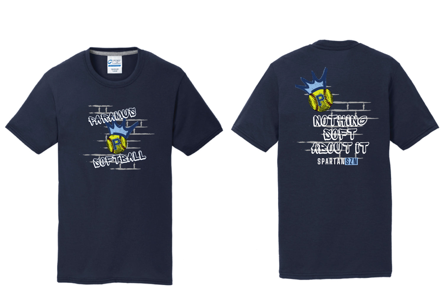 Paramus Softball Cotton Crew Tee "Nothing Soft About It"  Logo - Navy