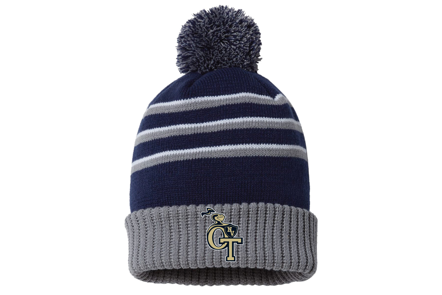 NVOT Baseball Pom Beanie - Navy/Gray