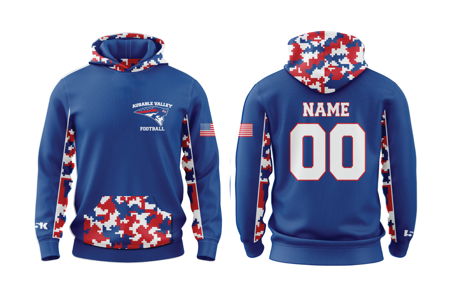 AuSable Patriots Football Sublimated Hoodie - Royal
