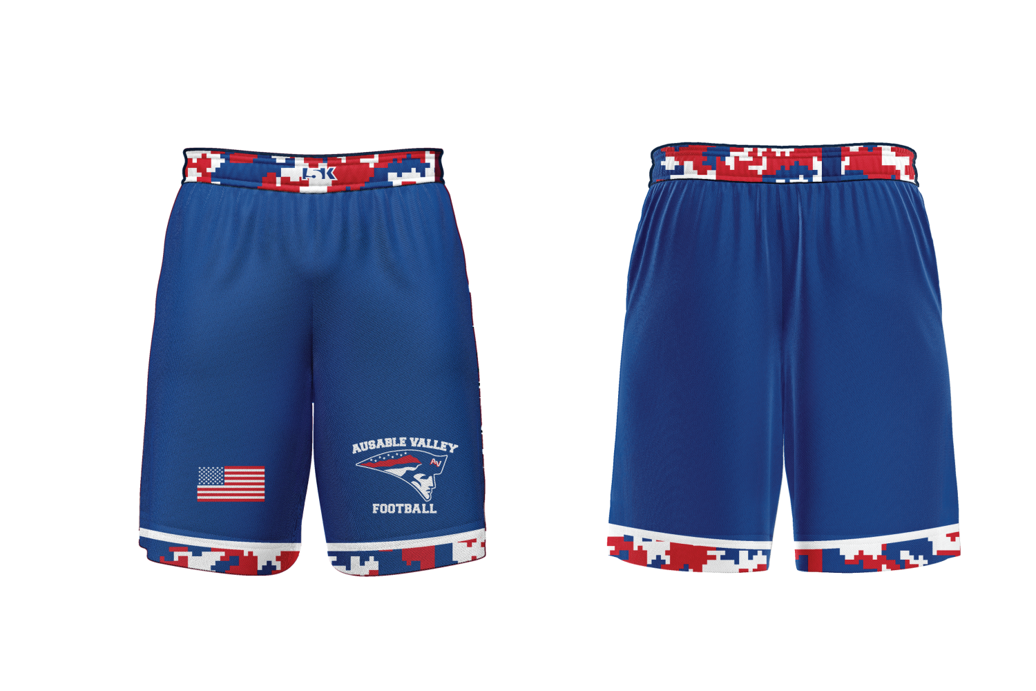 AuSable Patriots Football Sublimated Shorts - Royal