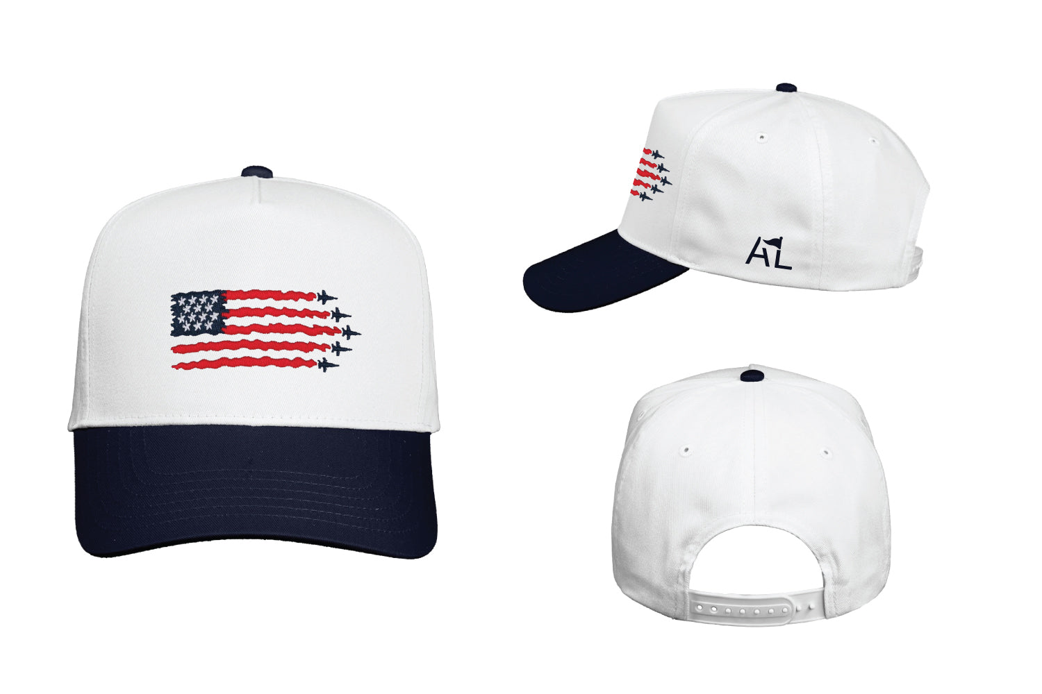 Alpha Links USA Snapback Cap - White/Navy (Embroidered Logo)