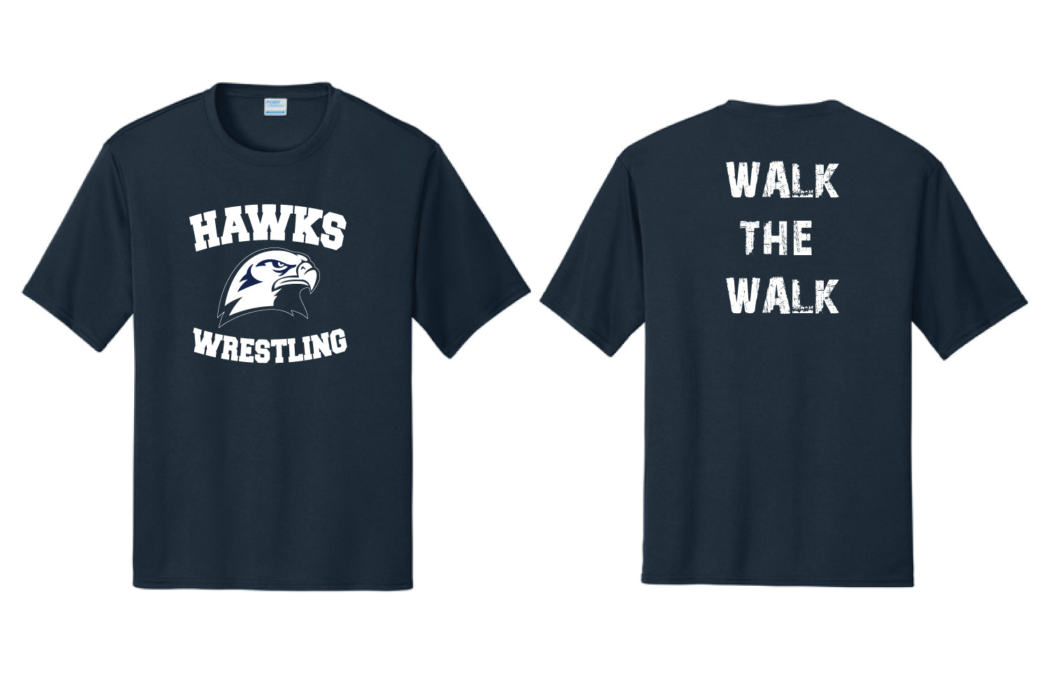 "WALK THE WALK" Plainview Hawks Wrestling Dryfit Performance Tee - Navy