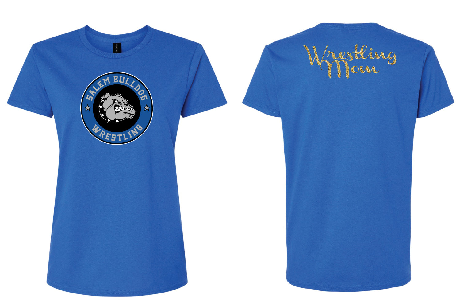 Salem Bulldogs Wrestling Mom "Glitter" Women's Cotton V-Neck Tee - Royal