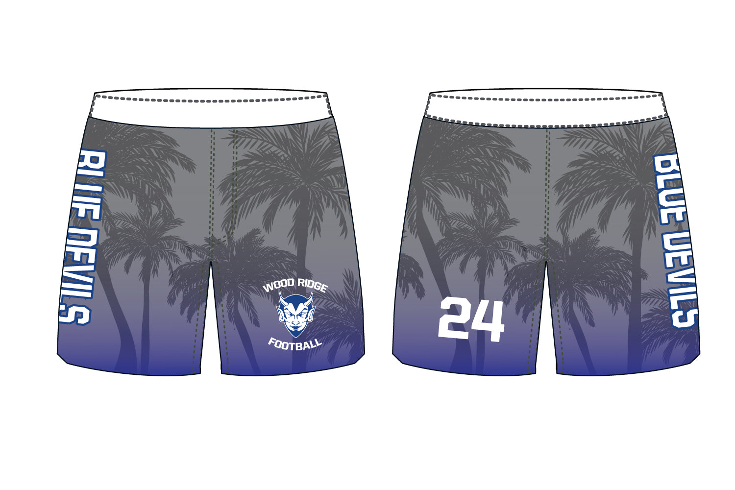 Wood-Ridge Blue Devils Sublimated Men's Swimming Trunks (Football)