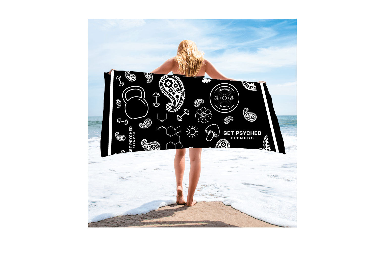 Get Psyched Fitness Sublimated Beach Towel