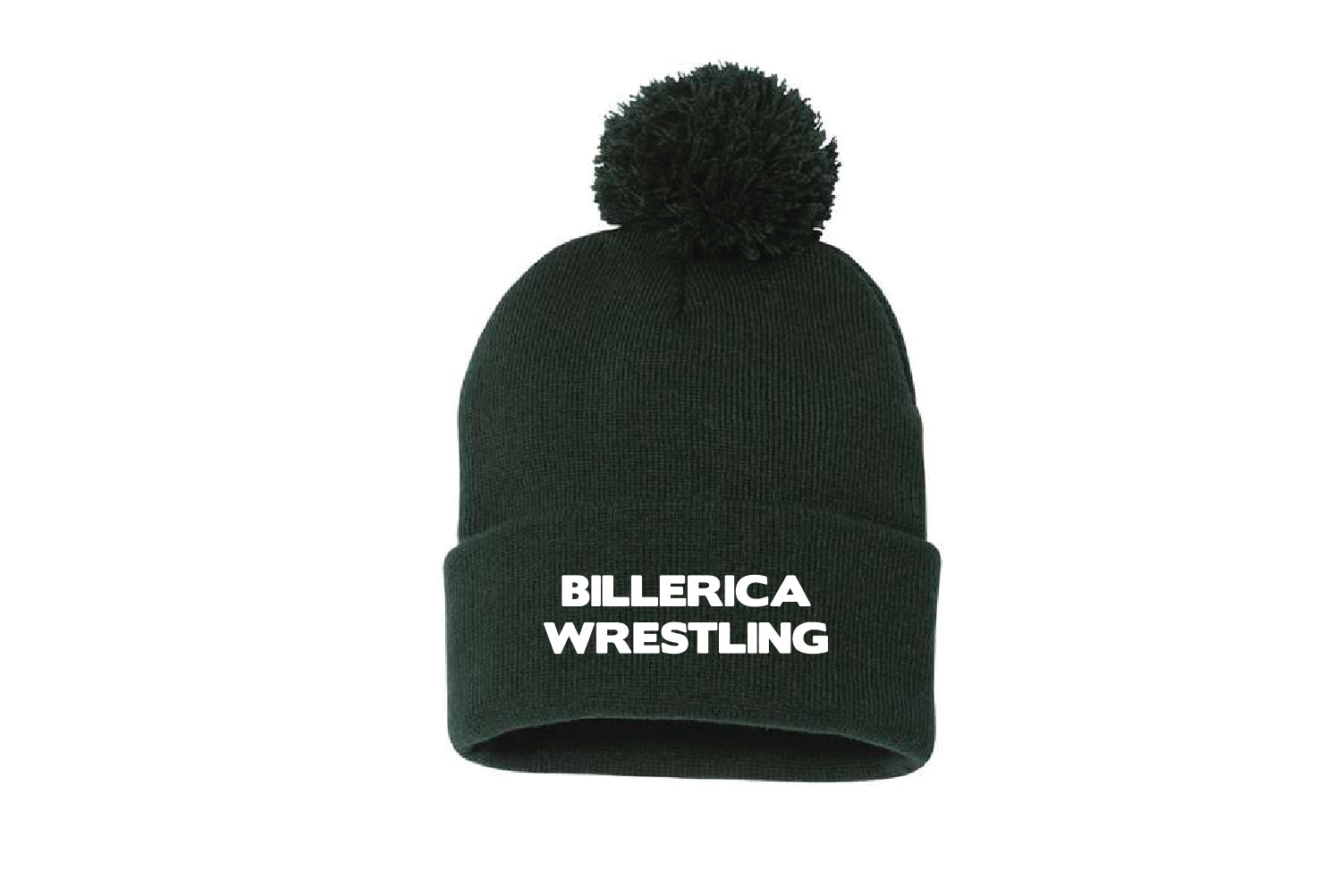 Billerica Wrestling Pom Beanie - Forest Green