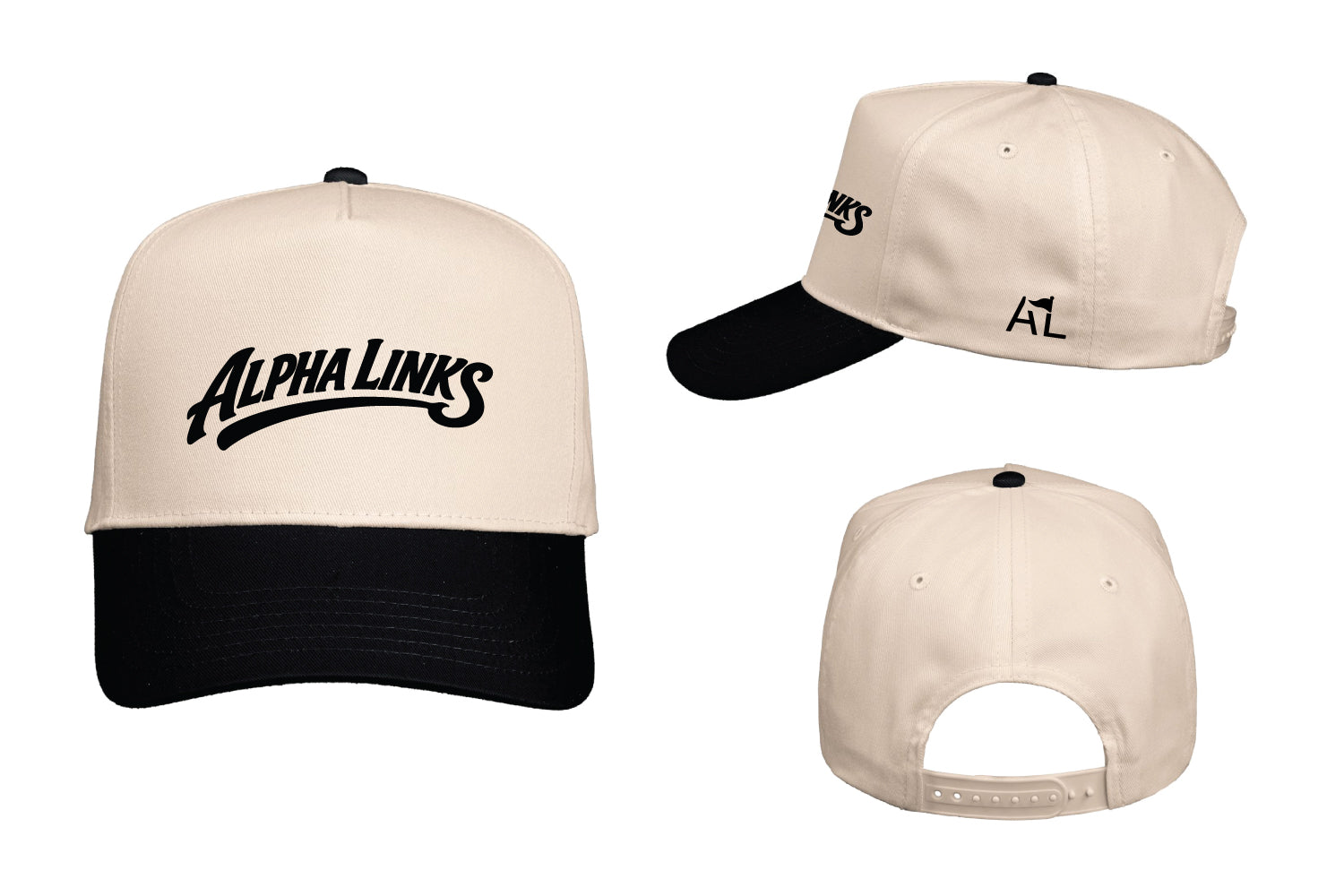 Alpha Links Snapback Cap - Natural/Black (Embroidered Logo)