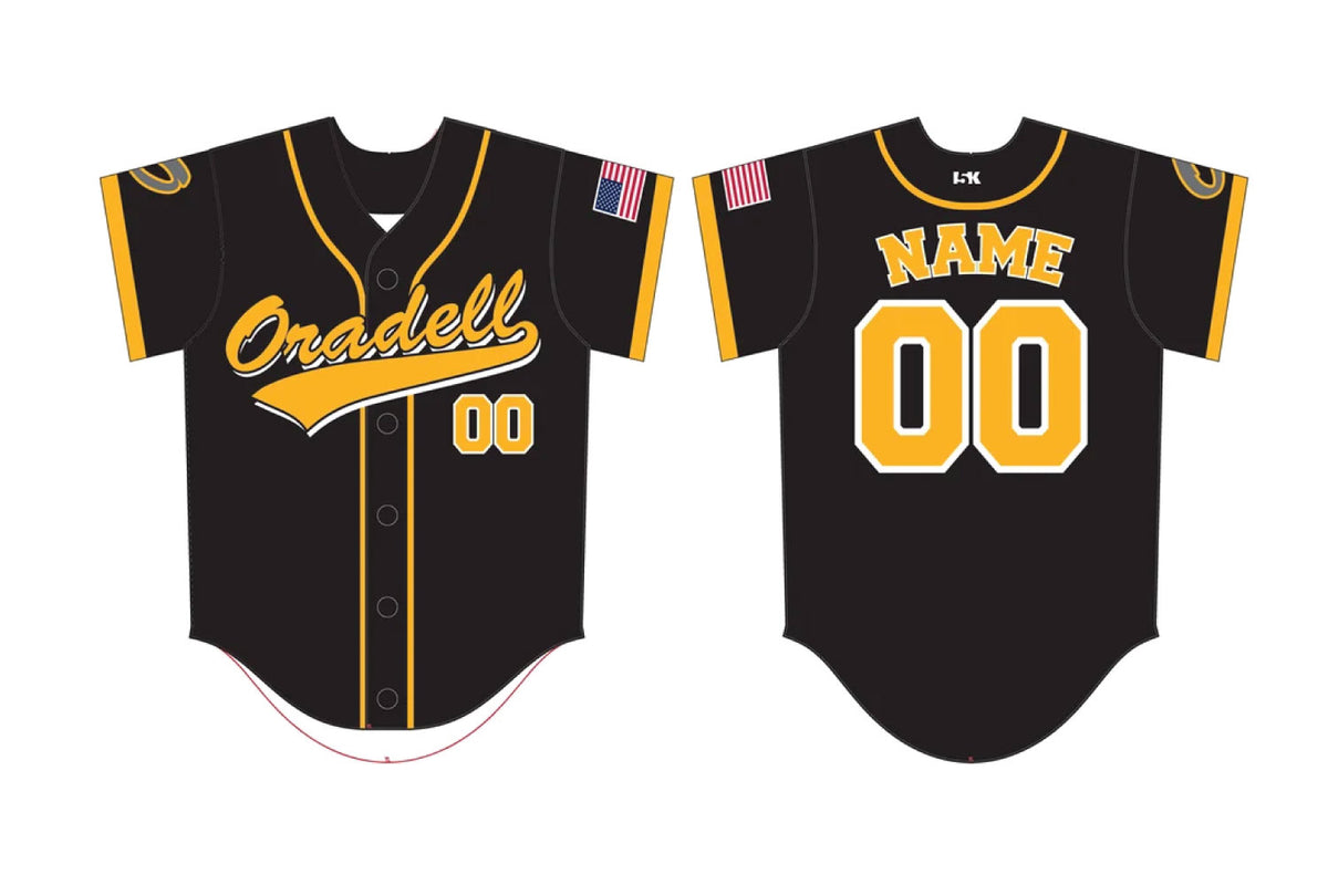 Oradell Baseball Sublimated Full-Button Game Jersey - Black Design