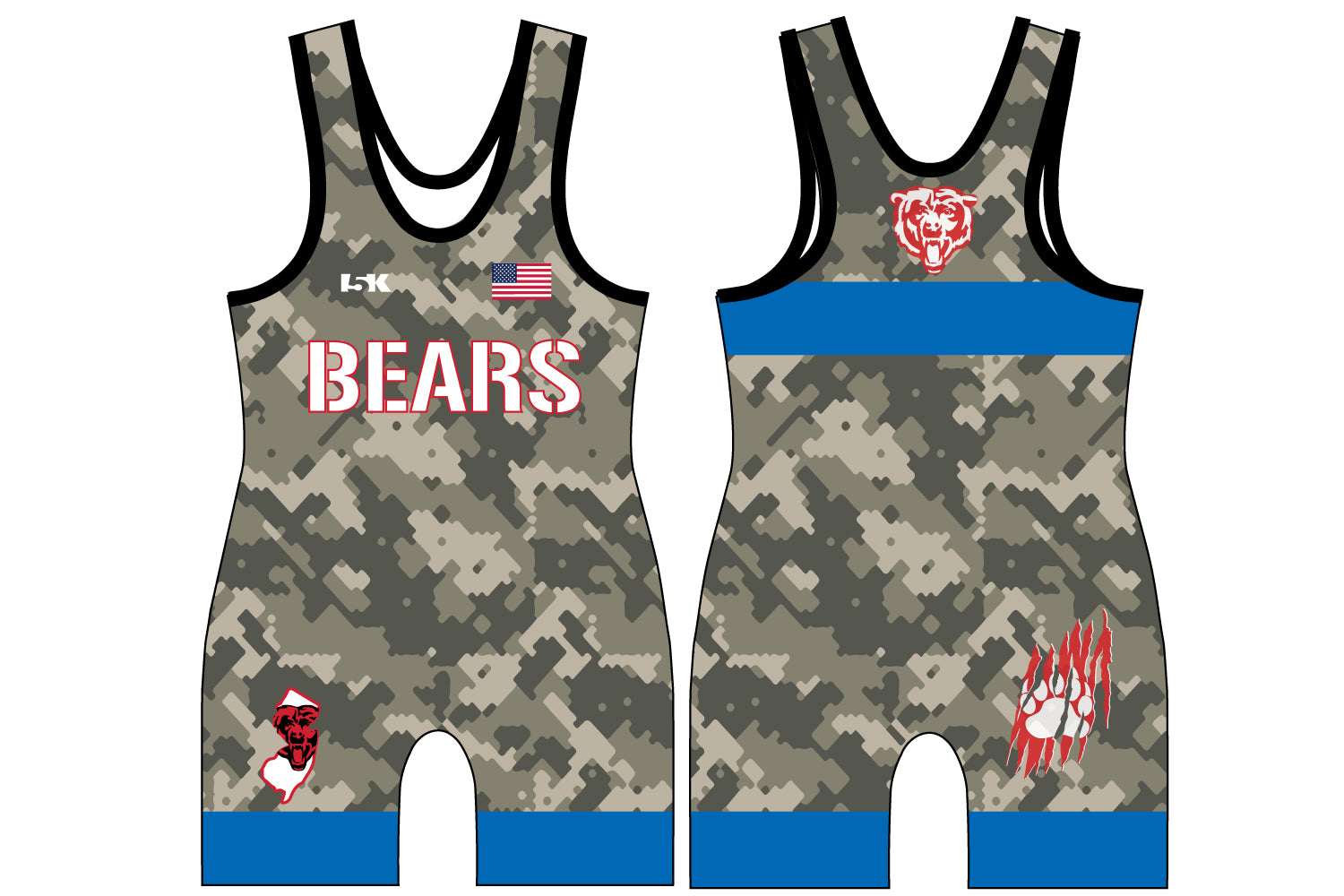 Bergenfield Bears Wrestling Sublimated Singlet - FreeStyle Blue