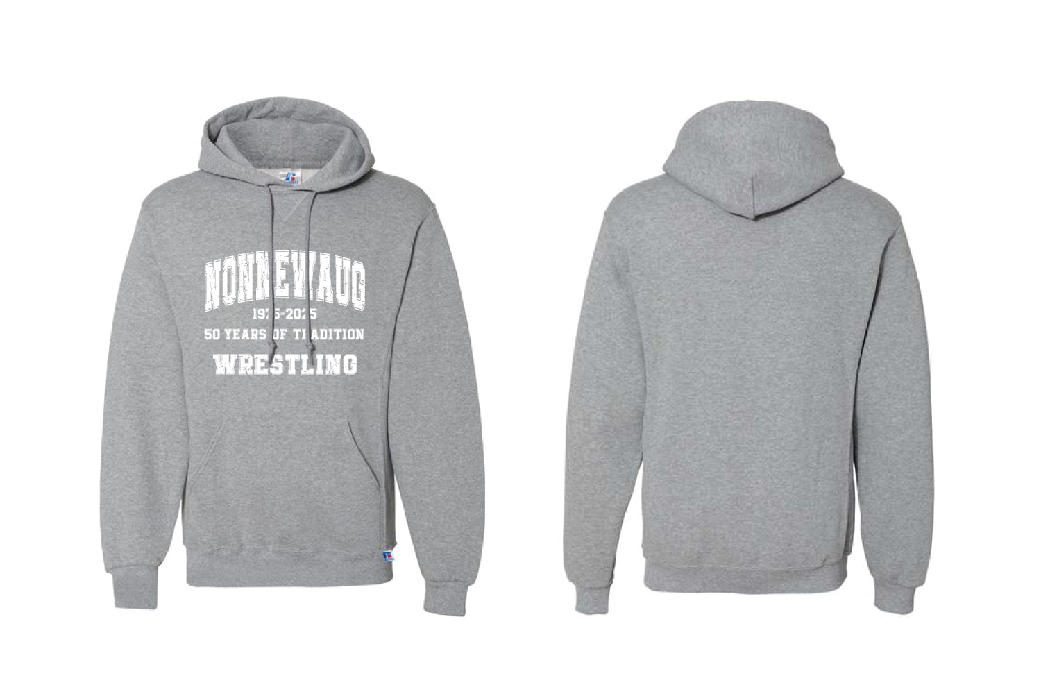Nonnewaug Wrestling Cotton Hoodie - Grey (Design 2)