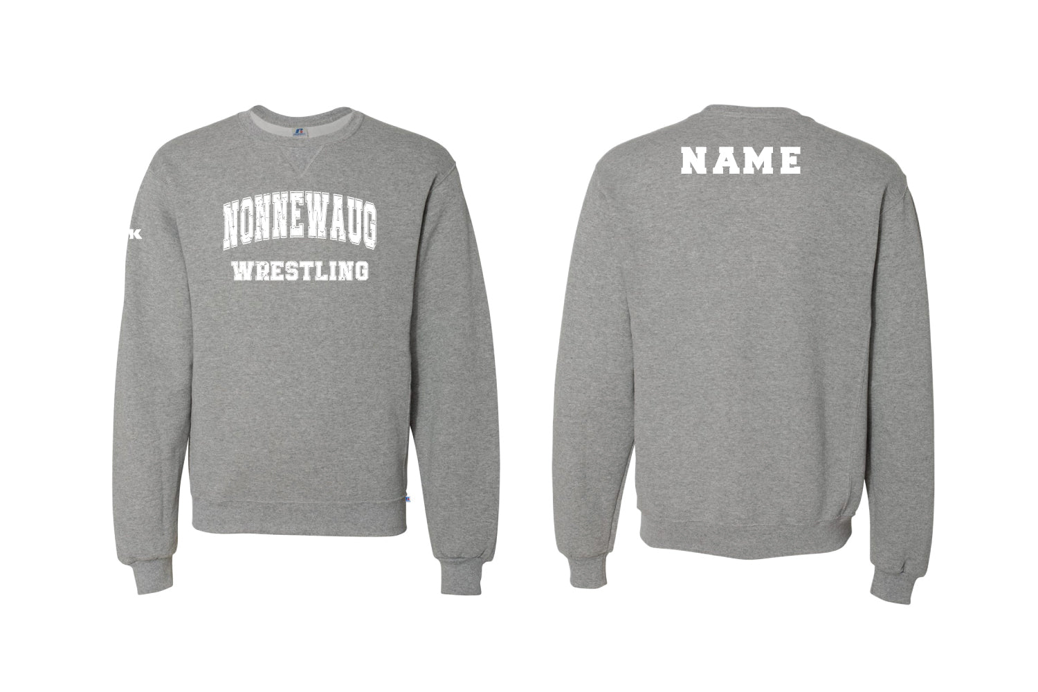 Nonnewaug Wrestling Cotton Crewneck Sweatshirt - Grey (Design 1)