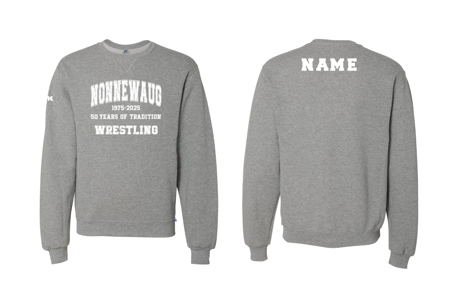Nonnewaug Wrestling Cotton Crewneck Sweatshirt - Grey (Design 2)