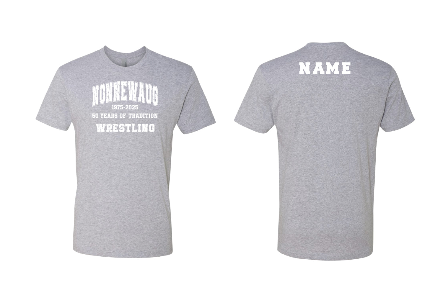 Nonnewaug Wrestling Cotton Crew Tee - Grey (Design 2)