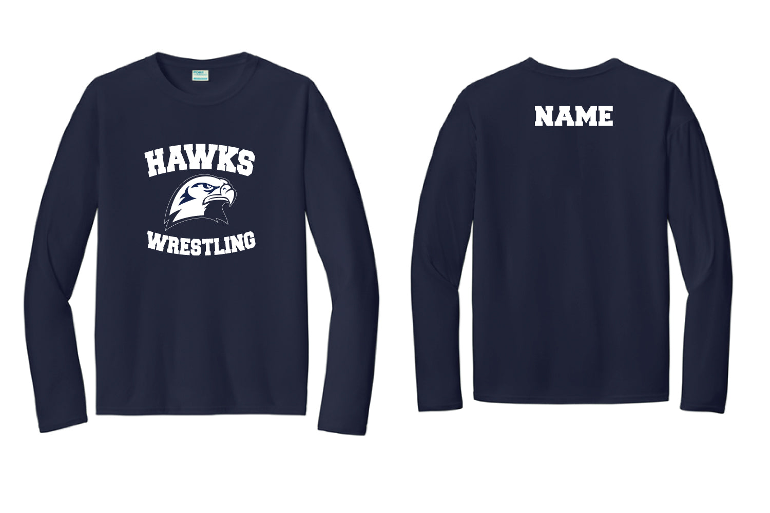 Plainview Hawks Wrestling Long Sleeve Dryfit Performance Tee - Navy