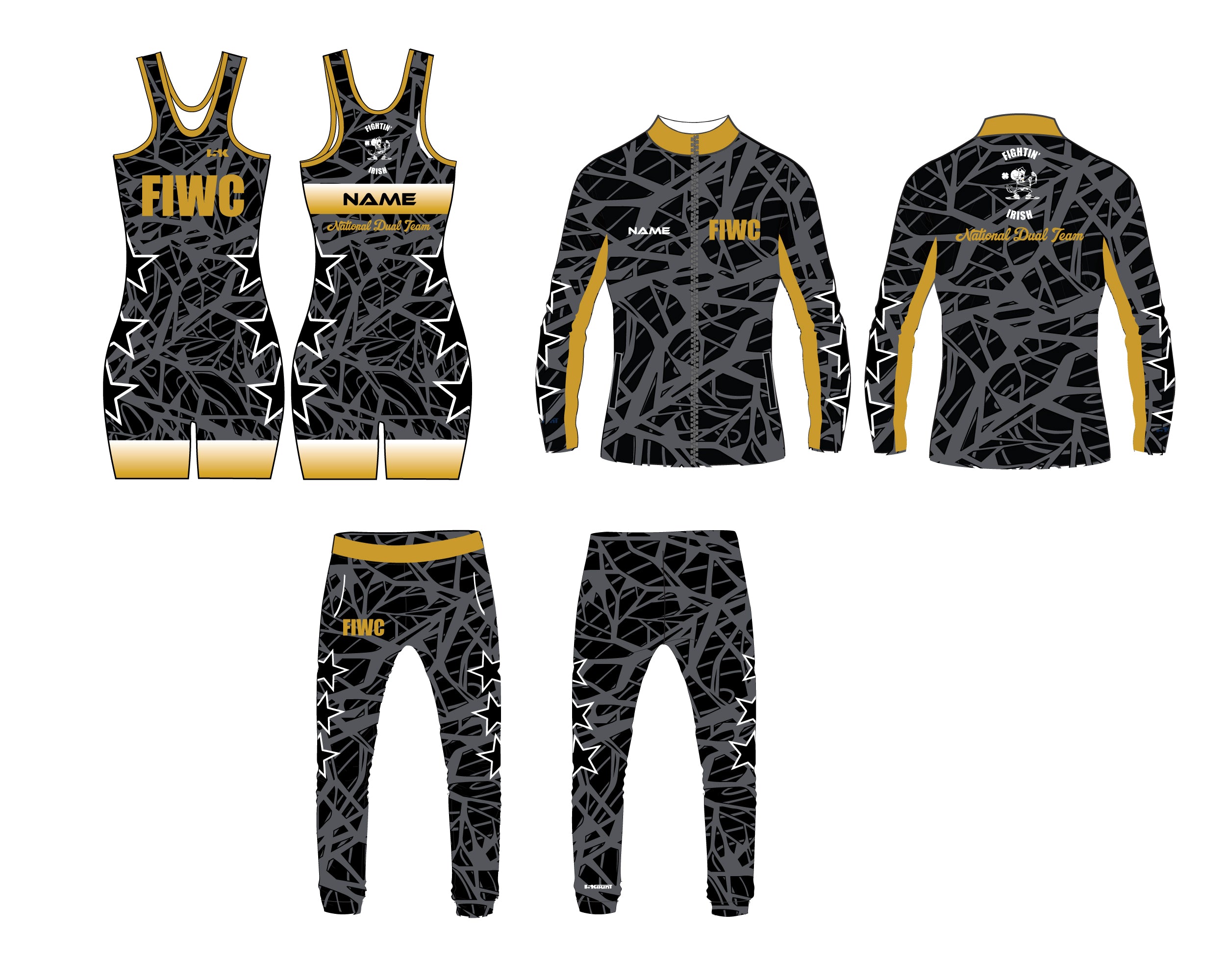Fightin' Irish Wrestling Women's Dual Team Package [Singlet, Full Zip Jacket, Joggers]