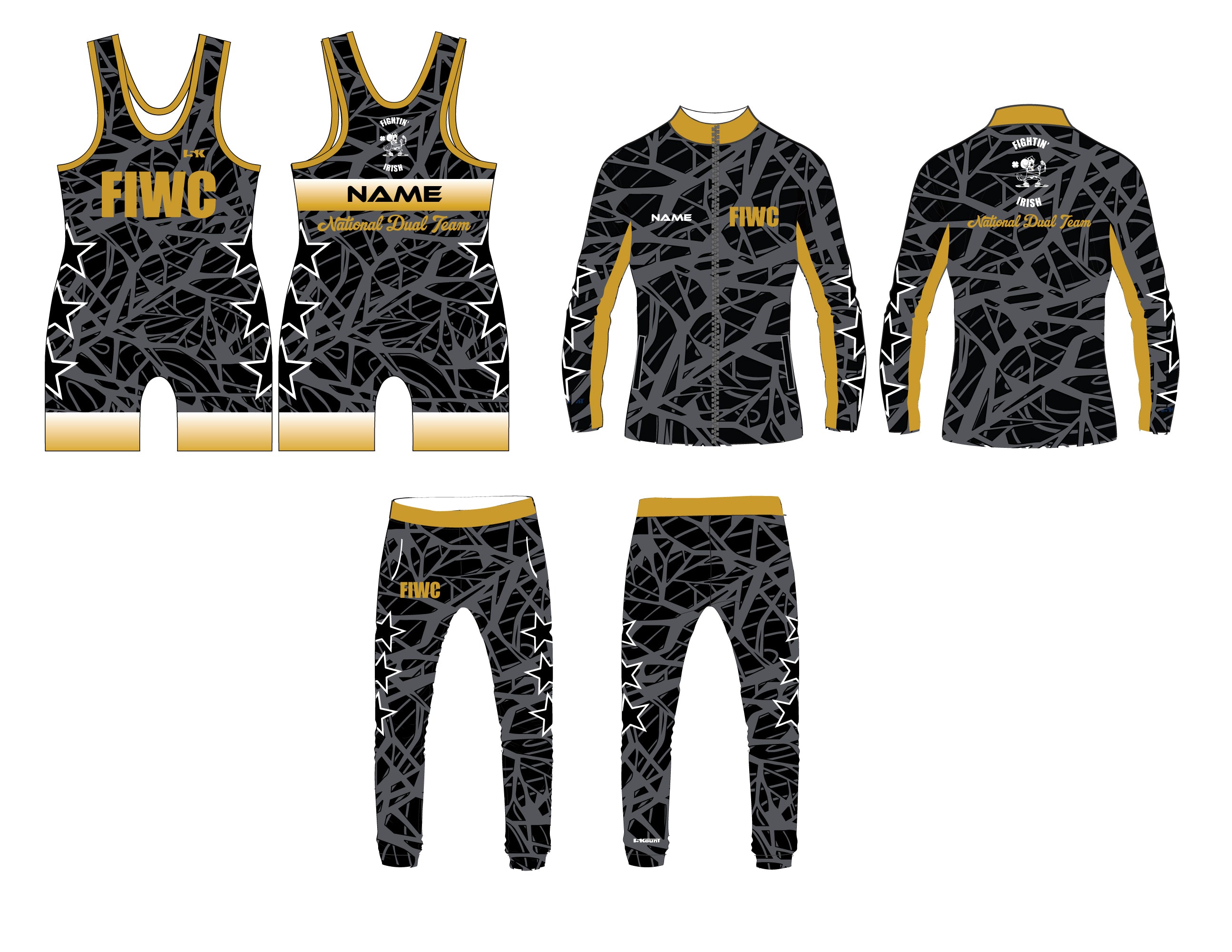 Fightin' Irish Wrestling Men's Dual Team Package [Singlet, Full Zip Jacket, Joggers]