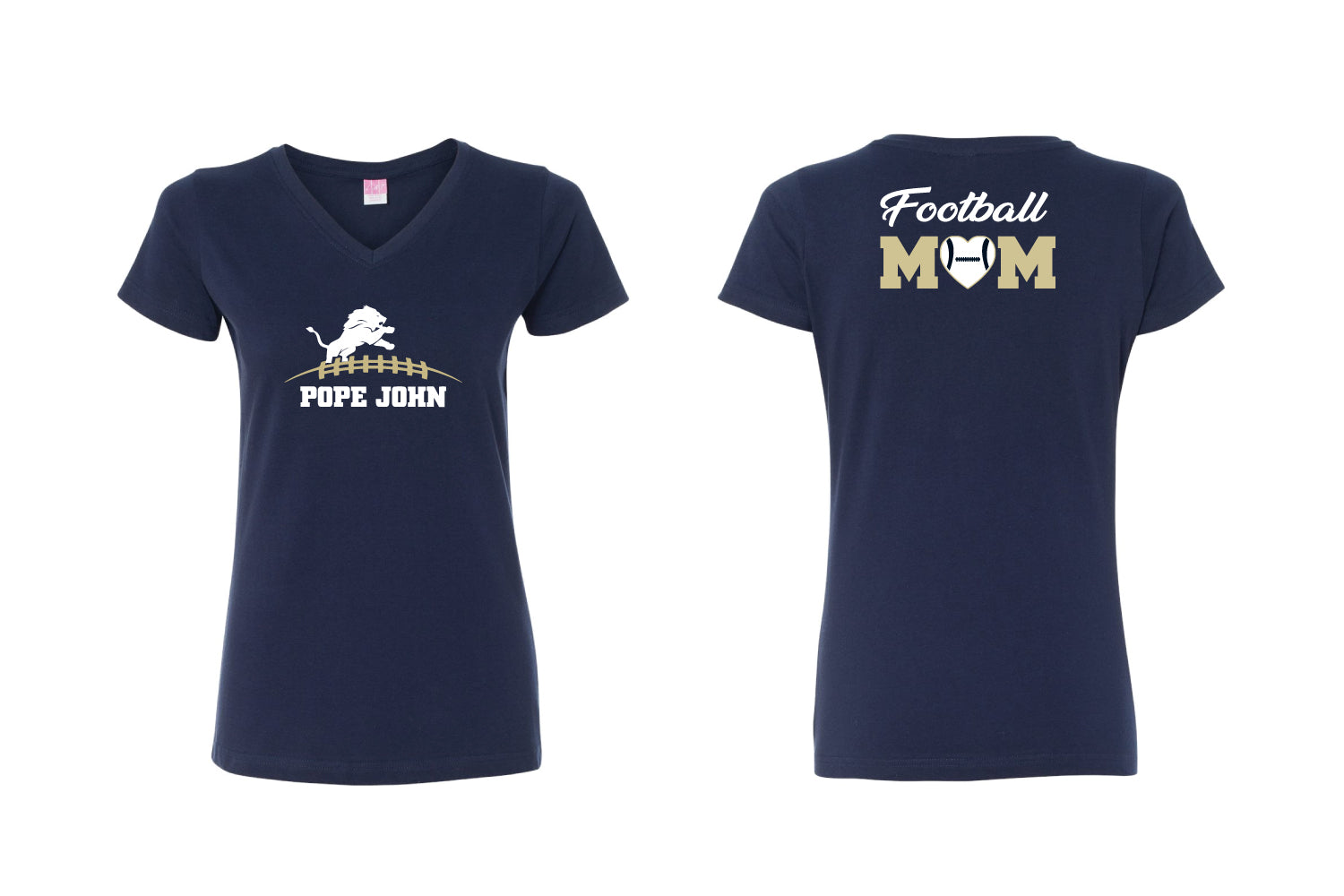Pope John Football Cotton Women's V-Neck Tee - Navy