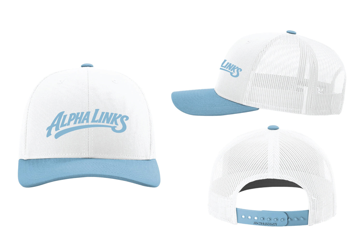 Alpha Links Snapback Cap - White/Columbia Blue