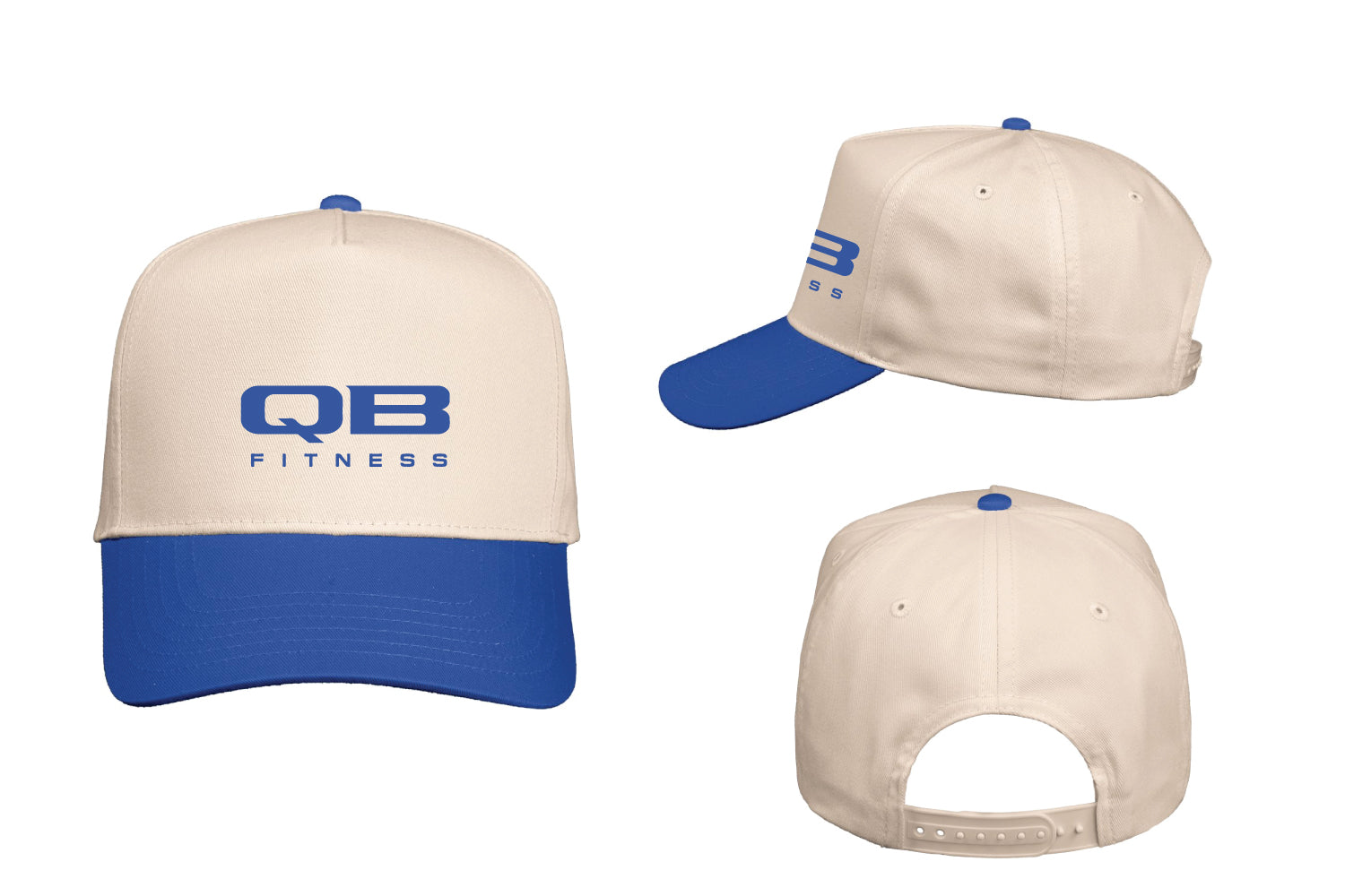 QB Fitness Snapback Cap - Natural/Royal (Embroidered Logo)