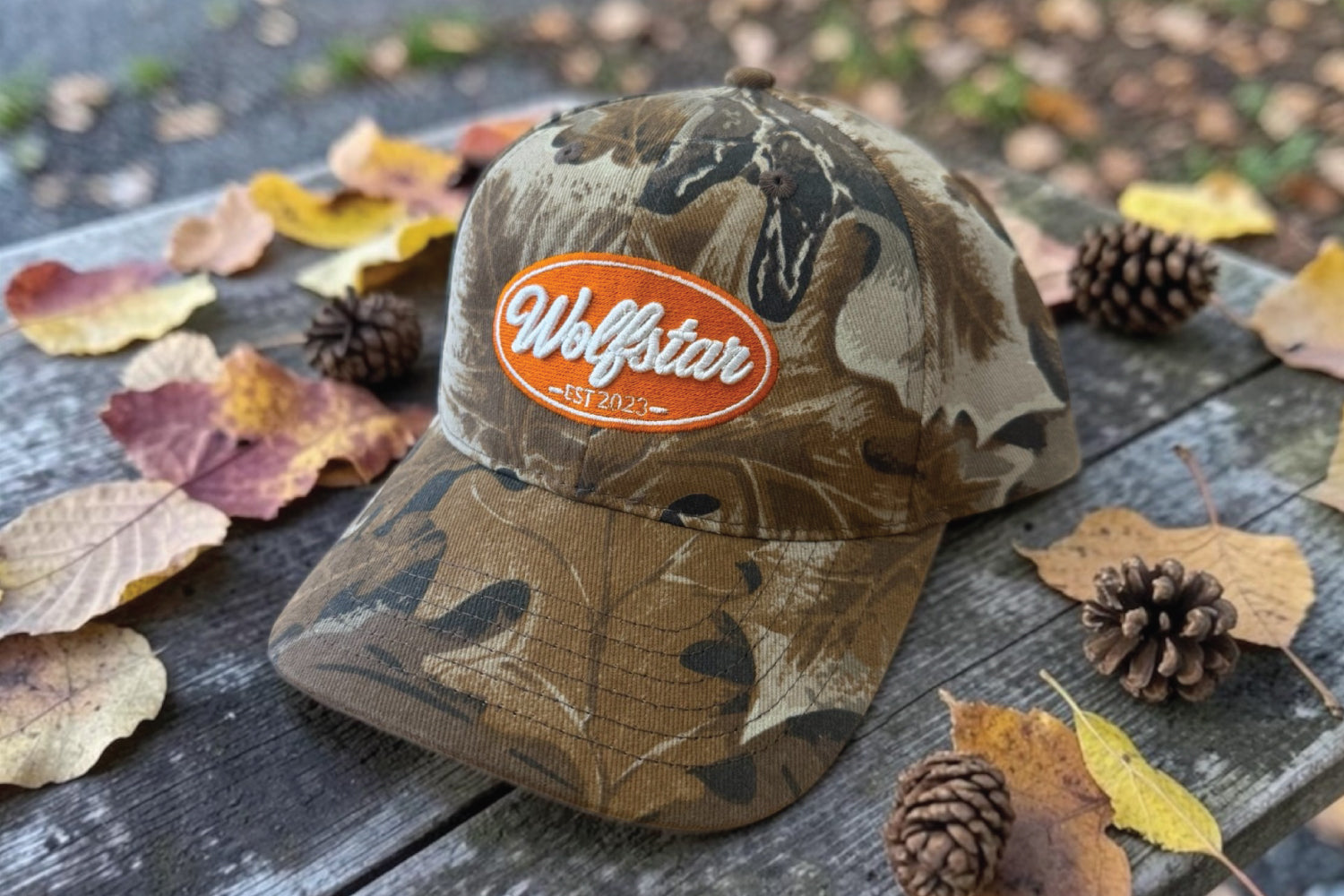 wolfstarfitness camo snapback cap - orange design