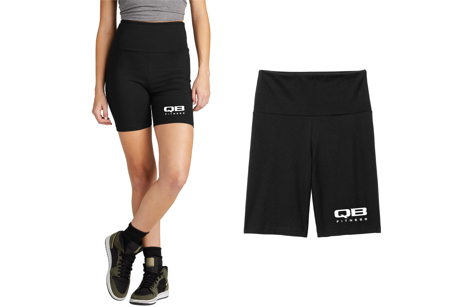 QB Fitness Women's High-Waist Biker Shorts - Black