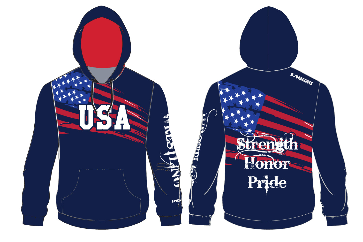 USA Patriot Collection Sublimated Strength Honor Pride Hoodie - Navy