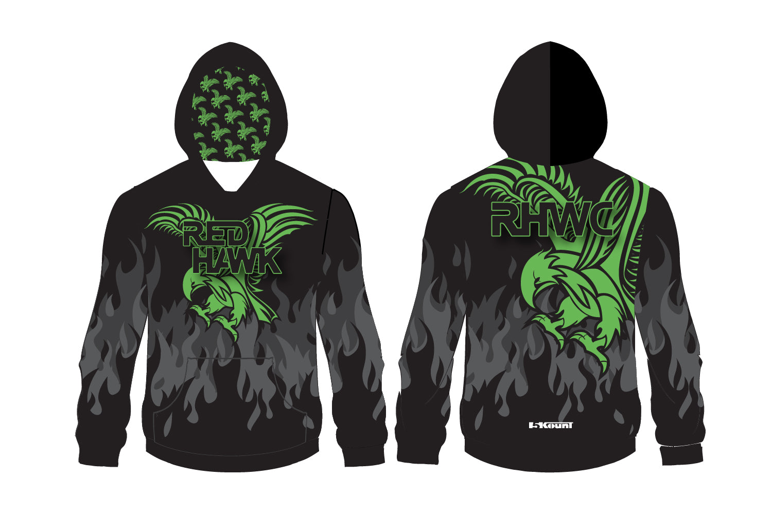 Red Hawk Wrestling Sublimated Hoodie - Green/Black Design