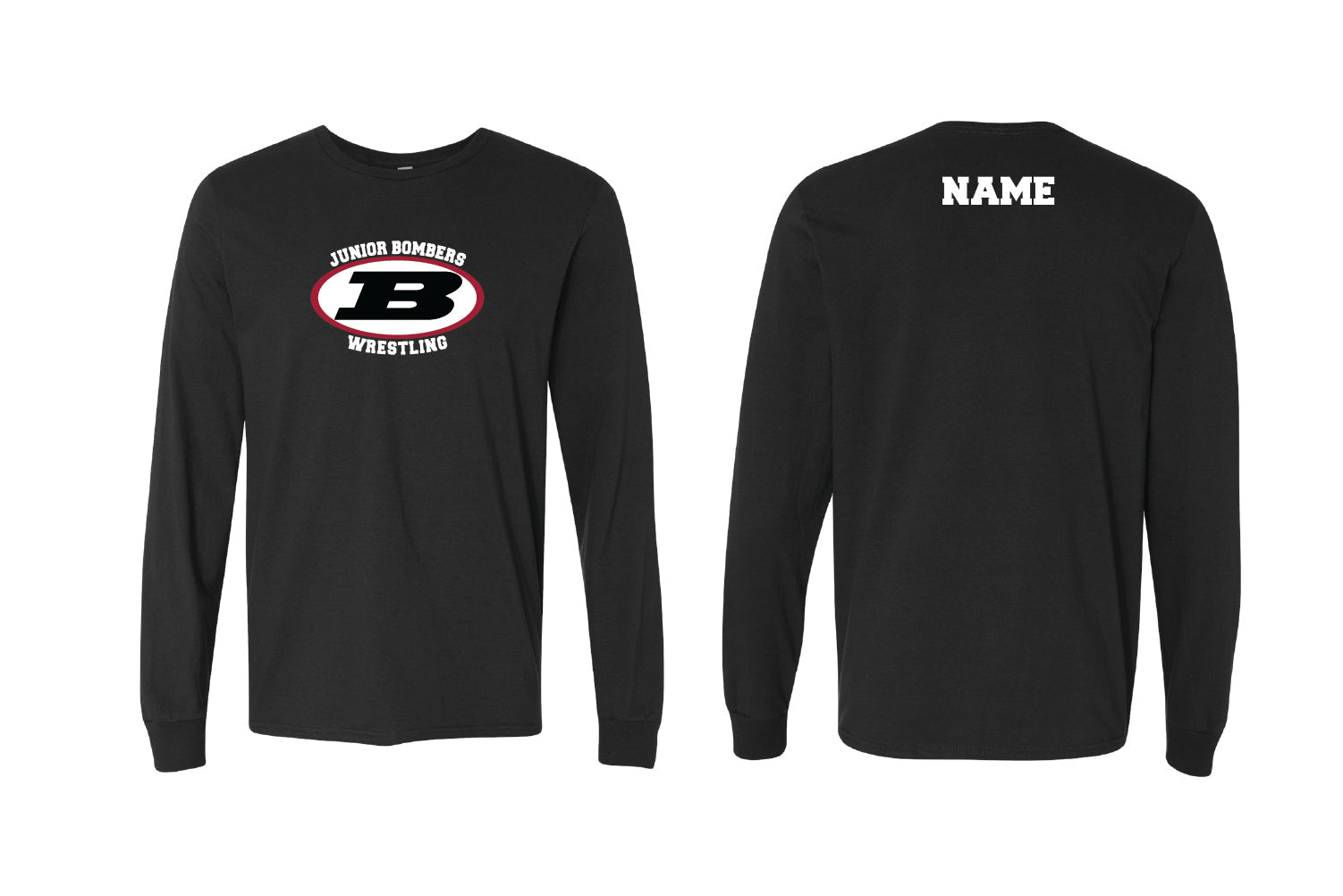 Boonton Bombers Wrestling Cotton Long Sleeve Shirt - Black