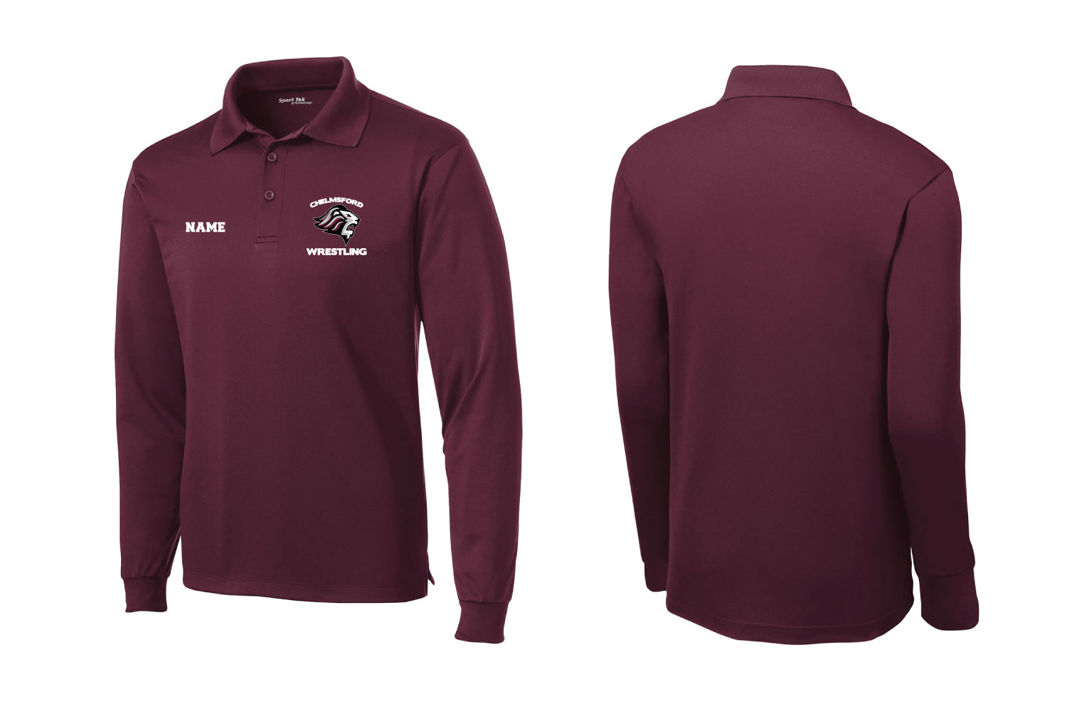 Chelmsford Youth Wrestling Long Sleeve Micropique Polo - Maroon