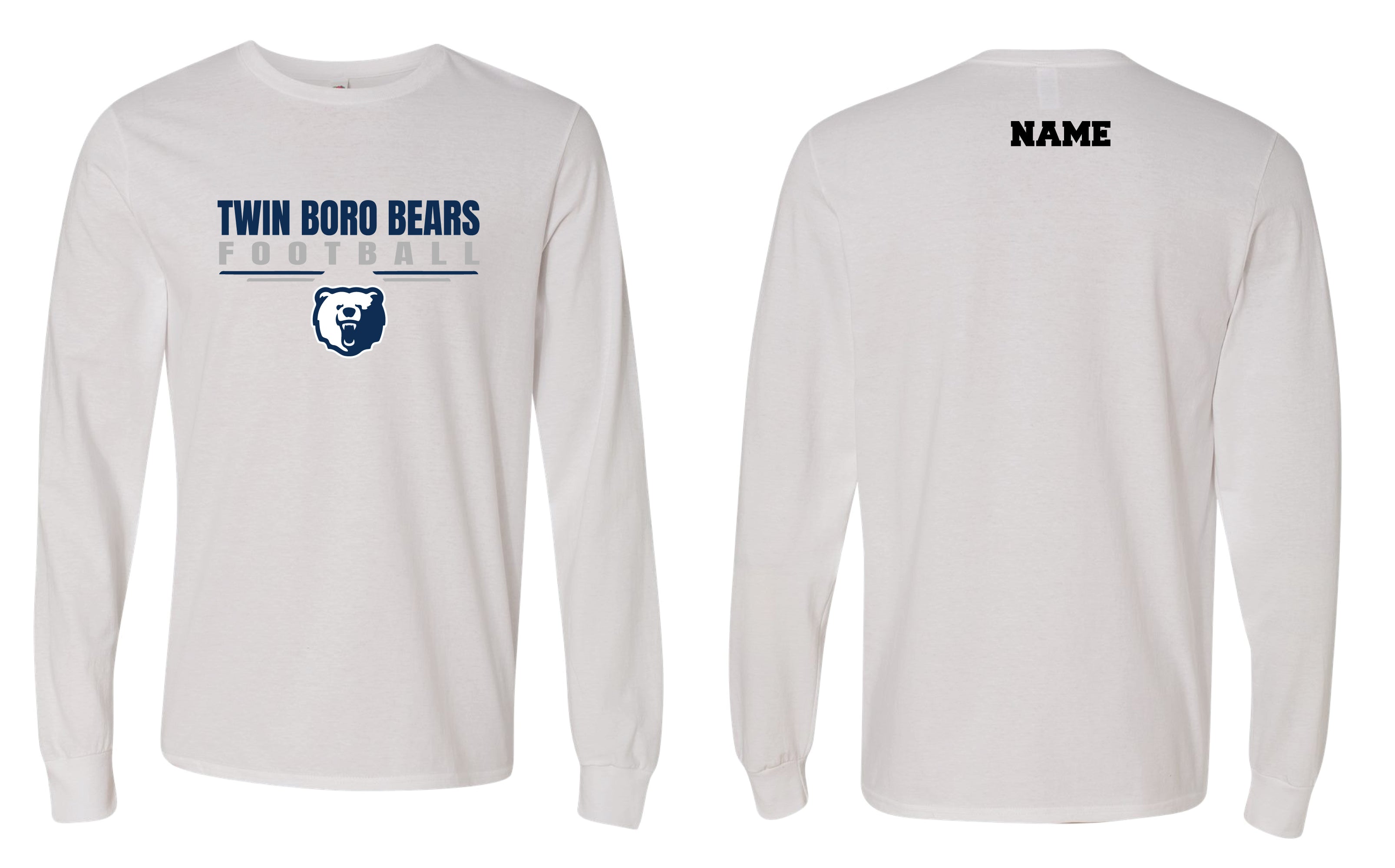 Twin Boro Football Cotton Crew Long Sleeve Tee - White
